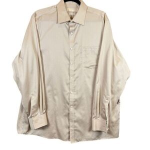 Michael Kors Men's Tan Beige Dress Shirt Button Front Size 17 34-35 XL